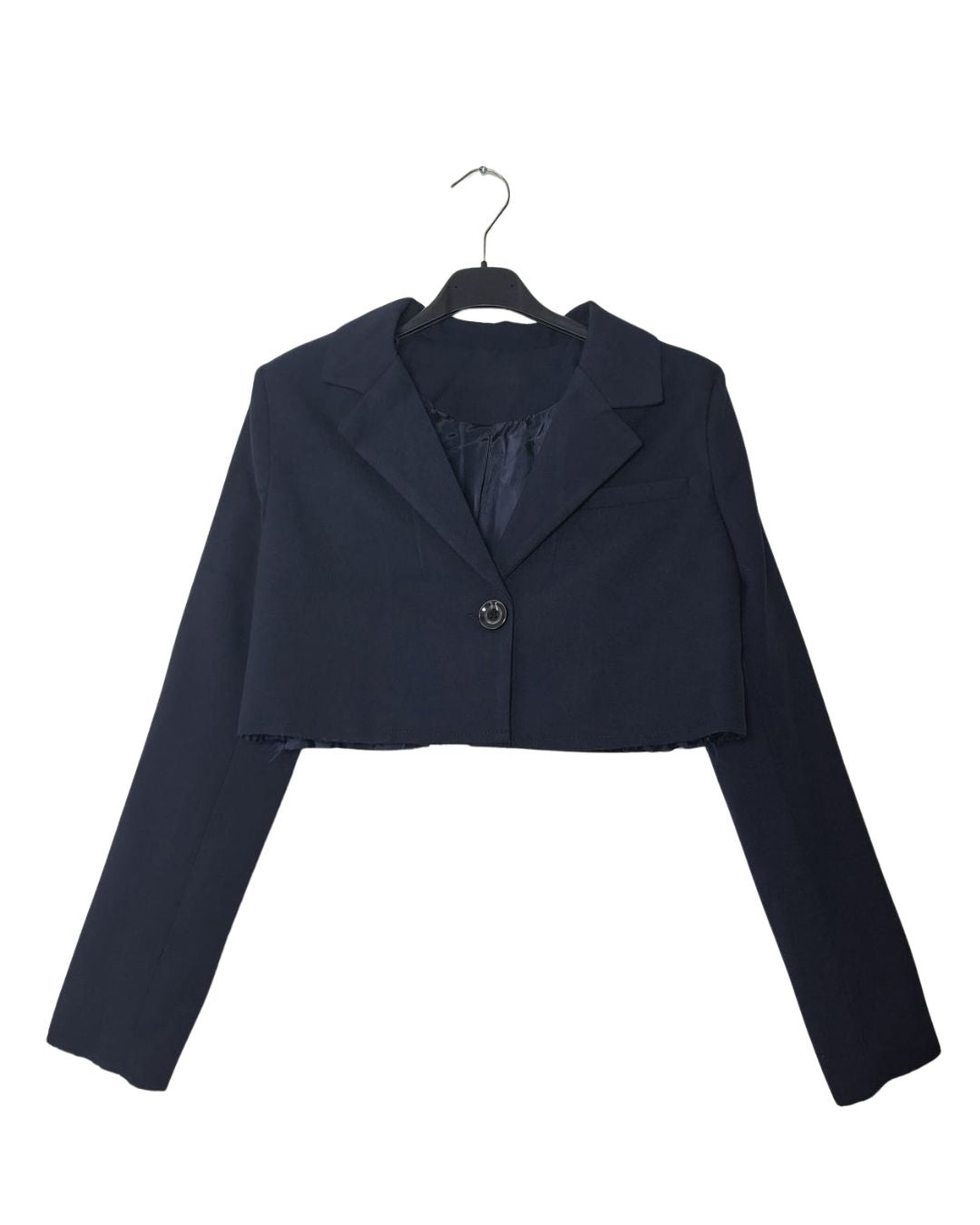 Sacou Cropped Bleumarin cu Tiv Nefinisat