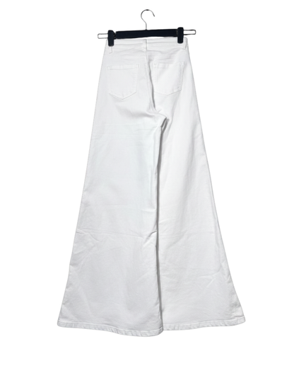 Blugi Wide-Leg Albi cu Talie Înaltă